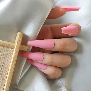 Girls Love Pink Matte Coffin Shape Press On Nails