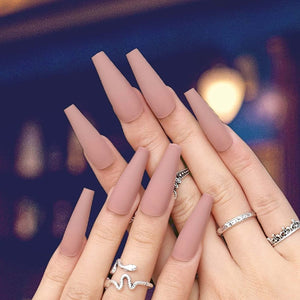 Nude Coffin Shape Matte Pink Extra Long Press On Nails