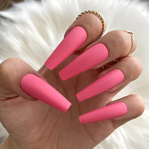 Matte Barbie Pink Coffin Shape Press On Nails