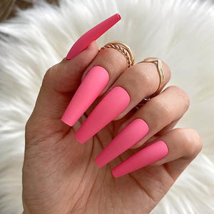 Matte Barbie Pink Coffin Shape Press On Nails