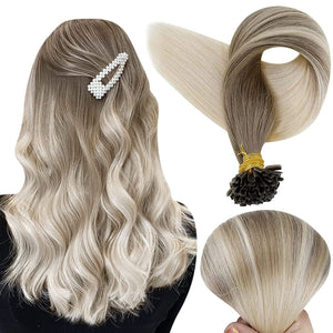 Platinum Blonde Balayage Human Hair 14-22 Inches U Tip Extension