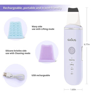 Purple Facial Scrubber Spatula Pore Cleaner with 4 Modes for Facial Deep Cleansing- 2 Silicone Covers Included