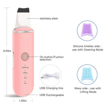 Load image into Gallery viewer, Pink Skin Scrubber Set for Deep Facial Cleansing - Skin Spatula, Blackhead Remover Pore Cleaner with 4 Modes, 2 Silicone Covers Included