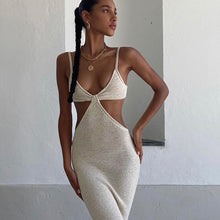 Load image into Gallery viewer, White Knit Cut Out Sweatheart Backless Maxi Dress