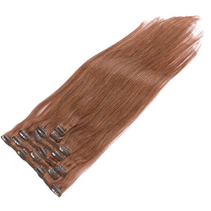 Kira Auburn Brown Silky Straight Human Hair Clip-In Extensions
