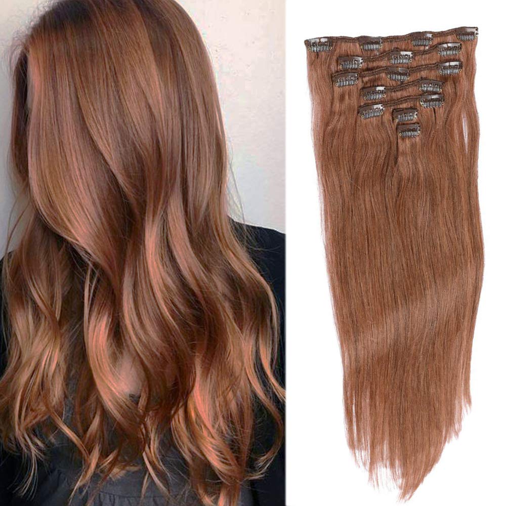 Kira Auburn Brown Silky Straight Human Hair Clip-In Extensions