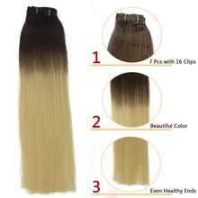 Load image into Gallery viewer, Dirty Blonde Ombre Silky Straight Human Hair Clip-In Extensions