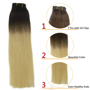 Dirty Blonde Ombre Silky Straight Human Hair Clip-In Extensions