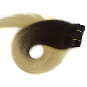 Dirty Blonde Ombre Silky Straight Human Hair Clip-In Extensions
