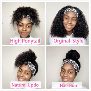 Tiana Black 12-26 Inches Pure Human Hair Curly Headband Wig