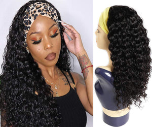 Nia 10 - 28 inches Kinky Curly 10A Grade Deep Wave Human Hair Headband Wig