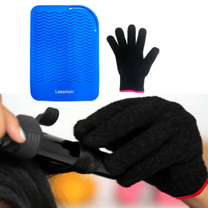 Blue Heat Resistant Mat for Hair Styling Tools, 9" x 6.5" with Heat Resistant Glove