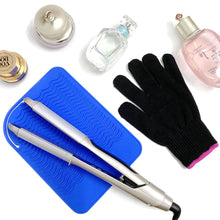 Load image into Gallery viewer, Blue Heat Resistant Mat for Hair Styling Tools, 9&quot; x 6.5&quot; with Heat Resistant Glove