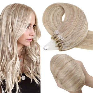 Sandy Blonde #18/613 Human Hair Micro Link Hair Extensions
