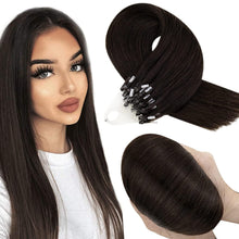 Load image into Gallery viewer, Lizzy Dark Brown Human Hair Micro Link Hair Extensions