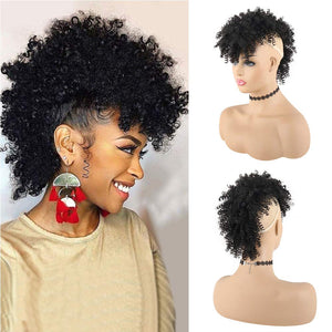 Midnight Black Afro Jerry Curly Mohawk Synthetic Hair Wig