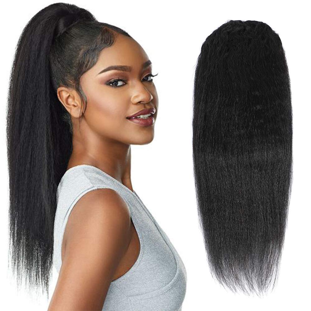 Selena 10-18 Inches Black Kinky Straight Ponytail Human Hair Extension