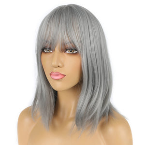 Grey Shoulder Length Synthetic Bang Wig