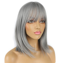 Load image into Gallery viewer, Grey Shoulder Length Synthetic Bang Wig