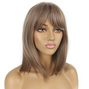 Cassie Light Brown Shoulder Length Synthetic Bang Wig