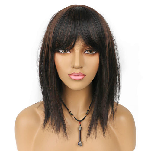 Candice Brown & Black Highlights Synthetic Bang Wig