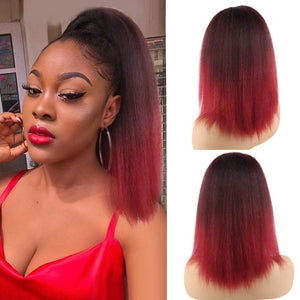 Laila Red Ombre 14 Inches Yaki Straight Synthetic Hair Clip-In Ponytail