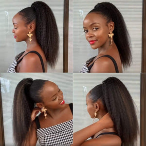 Tanya Black mixed Brown Yaki Straight Synthetic Hair Clip-In Ponytail