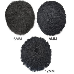 Jet Black 8-12mm Soft Human Hair Afro Curly Toupee for Men