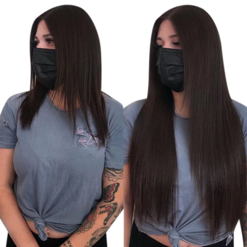 Sarah Jet Black Straight Human Hair Double Weft Halo Extensions