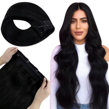 Load image into Gallery viewer, Marina Jet Black Bodywave Human Hair Double Weft Halo Extensions