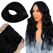 Load image into Gallery viewer, Jet Black Remy Human Hair Double Weft Halo Extensions