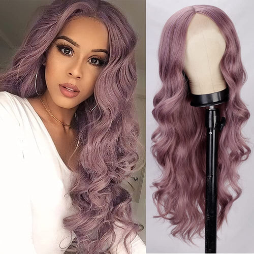 Niki Purple Synthetic Long Body Wave Lace Front Wig