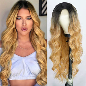Stacy Long & Wavy Ombre Blonde Middle Part Synthetic Wig
