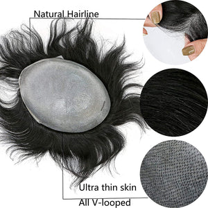 Jake Natural Black Wavy 100% European Human Hair Toupee