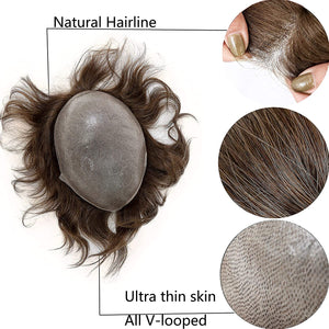 Human Hair Ash Brown Hair Replacement Toupee
