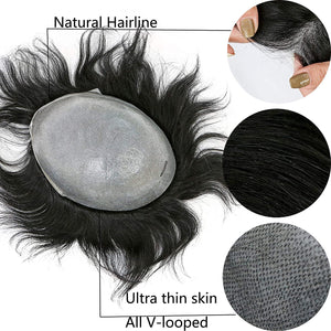 Unleash #1 Jet Black Wavy 100% European Human Hair Toupee