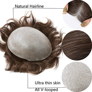 Tide Hunter #2 Light Brown Wavy 100% European Human Hair Toupee
