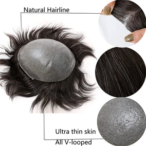 Basilio 1B Mixed 50% White Wavy 100% European Human Hair Toupee