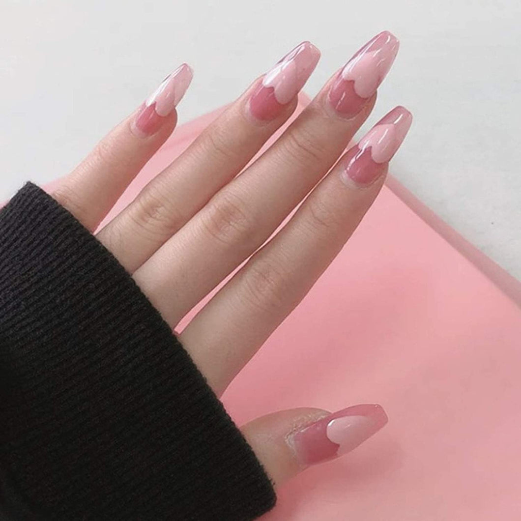 Pink Hearts Coffin Shape Press On Nails