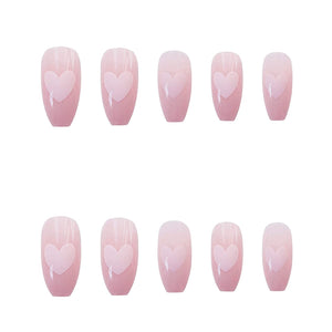 Pink Hearts Coffin Shape Press On Nails