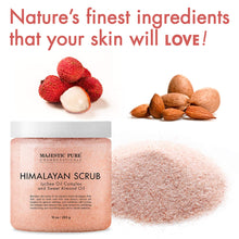 Load image into Gallery viewer, Pure Himalayan Salt Exfoliating Body Scrub with Lychee Oil for Deep Cleansing and Moisturizing, 10 oz