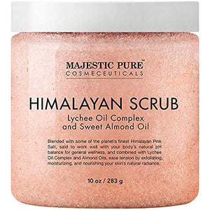 Pure Himalayan Salt Exfoliating Body Scrub with Lychee Oil for Deep Cleansing and Moisturizing, 10 oz