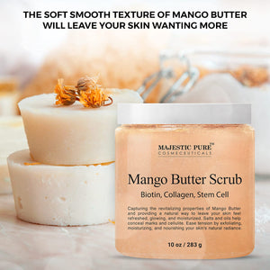 Therapeutic All-Natural Pure Mango Butter Exfoliating Body Scrub with Biotin, Collagen and Stem Cell, 10 oz