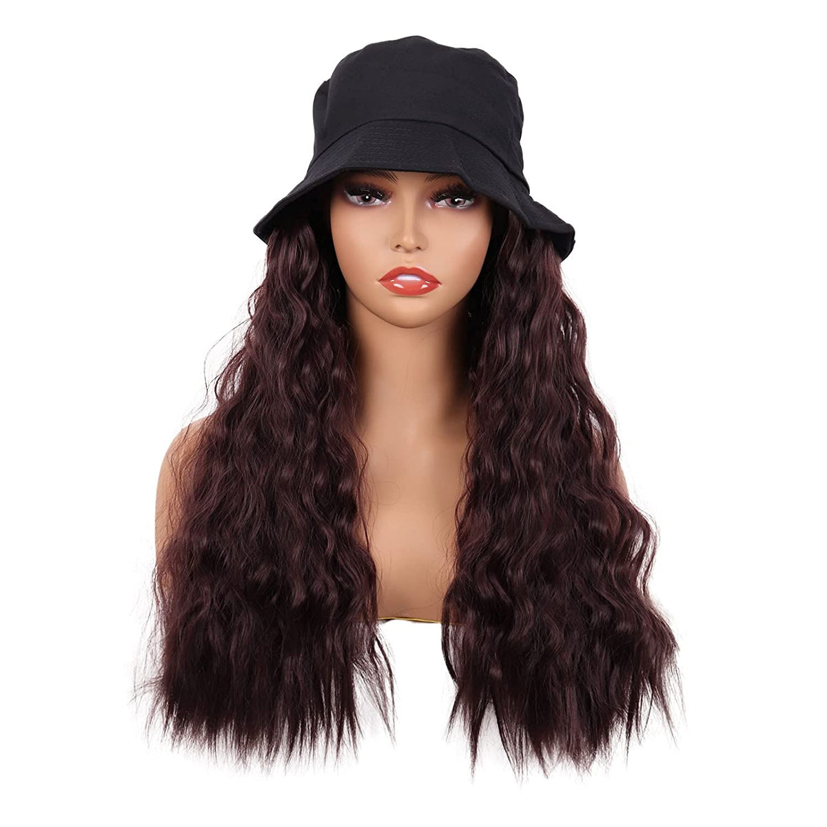 Galilea Dark Brown 24 Inch Long Wavy Curly Hat Wig – Bella Chic Hair ...