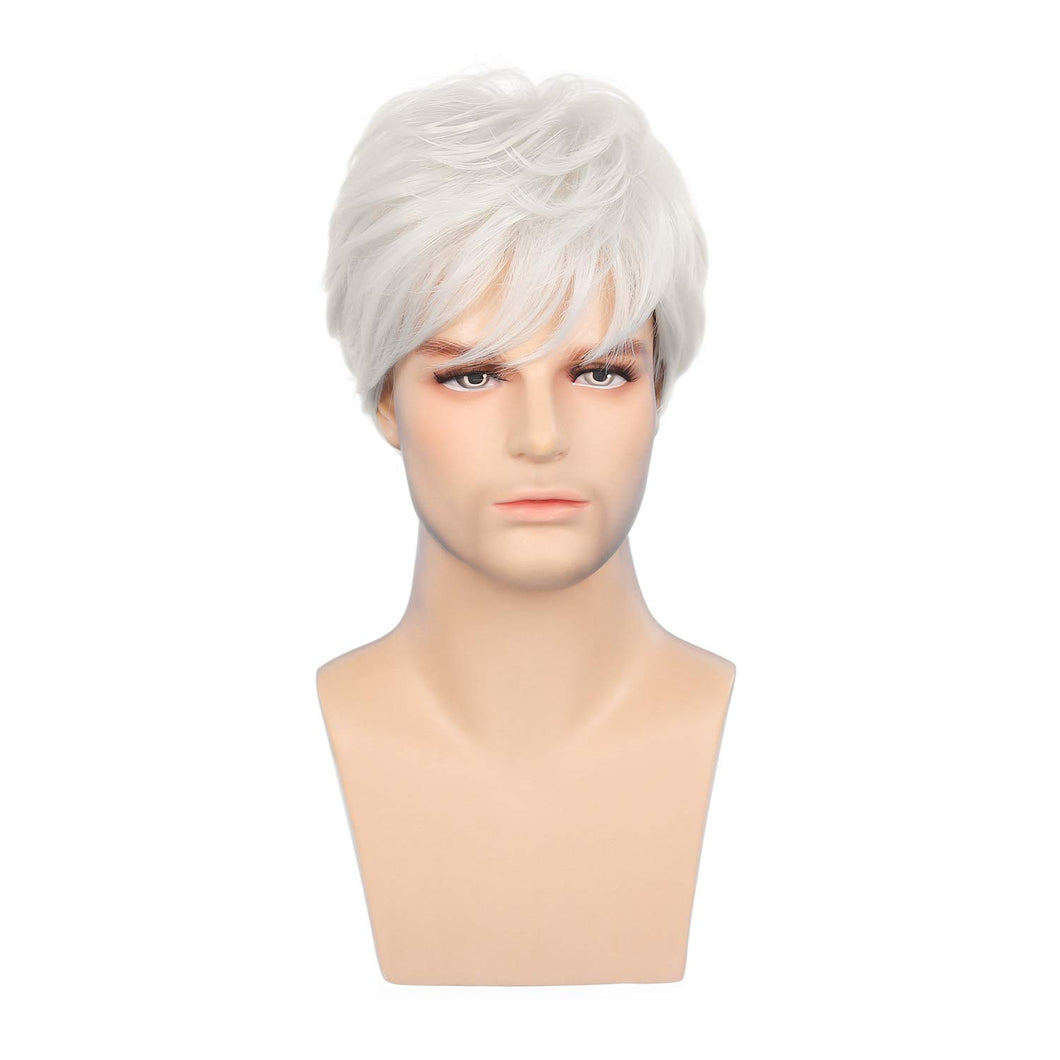 Silver & White Short Layered Cosplay Men's Wig