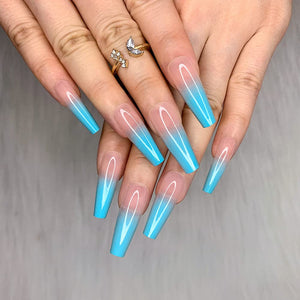 Pink & Blue Coffin Shape Ombre Press on Nails