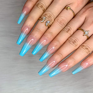 Pink & Blue Coffin Shape Ombre Press on Nails
