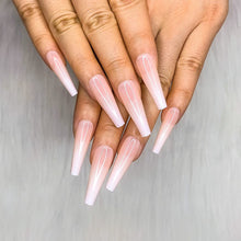 Load image into Gallery viewer, Pink &amp; White Long Ombre Coffin Press on Nails