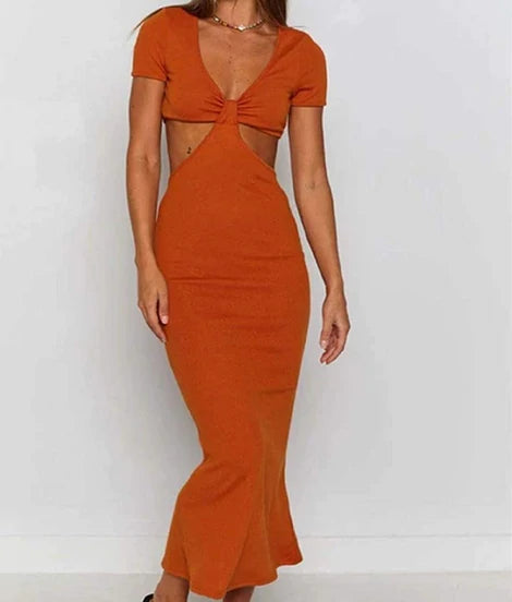 Orange Sweetheart Capril Cut Out Capsleeve Maxi Dress
