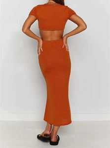Orange Sweetheart Capril Cut Out Capsleeve Maxi Dress